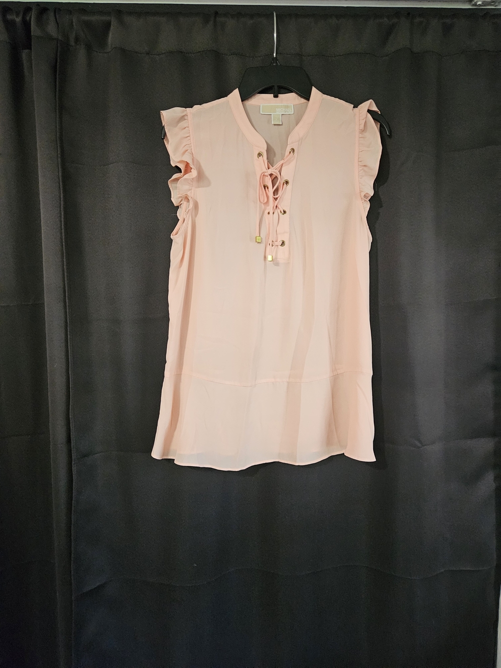 Michael Kors Blush Pink Ruffle Sleeve Lace-Up Blouse